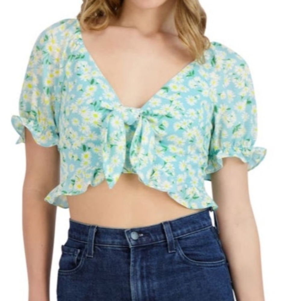 BCBGeneration Light Blue Floral Blouse